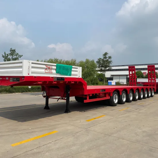 Schwerlast-3-Achsen-60-Tonnen-80-Tonnen-100-Tonnen-Schwanenhals-Tiefbett/Tieflader/Tieflader/Tieflader-Transport-LKW-Sattelauflieger mit hydraulischem Schwanenhals und Leiter